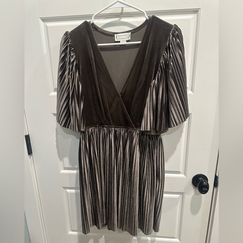 Loveriche metallic pleated velvet mini Dress